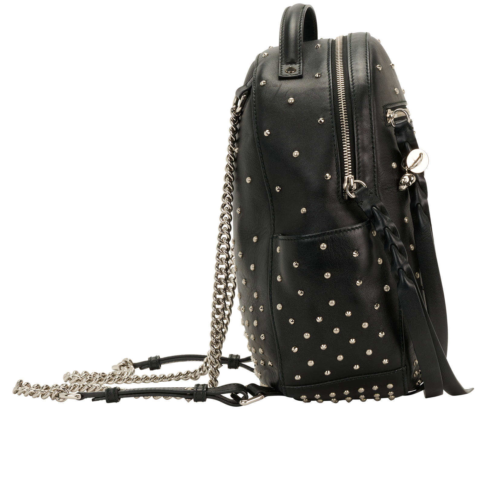 Studded Backpack, &pound;375, Handbags, Black, Leather, Side view